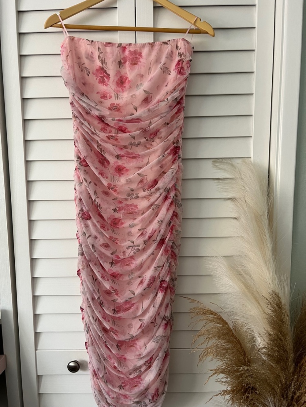 Pink Floral Ruched Slip Dress